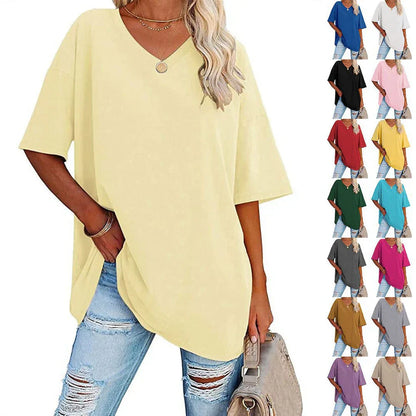 🌷2026 Summer Sale 55% OFF☀️Tankaneo Women's Plus Size V Neck T Shirts Summer Half Sleeve Tees Casual Loose Fit Cotton Tunic Top