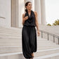 Sleeveless Cowl Neck Jumpsuit – Halter, Wide-Leg, Elegant