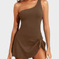🎁New arrival 50% OFF🏖️🩱Women One Piece Swim Dress One Shoulder Swimsuit With Skirt