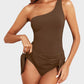 🎁New arrival 50% OFF🏖️🩱Women One Piece Swim Dress One Shoulder Swimsuit With Skirt