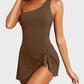 🎁New arrival 50% OFF🏖️🩱Women One Piece Swim Dress One Shoulder Swimsuit With Skirt