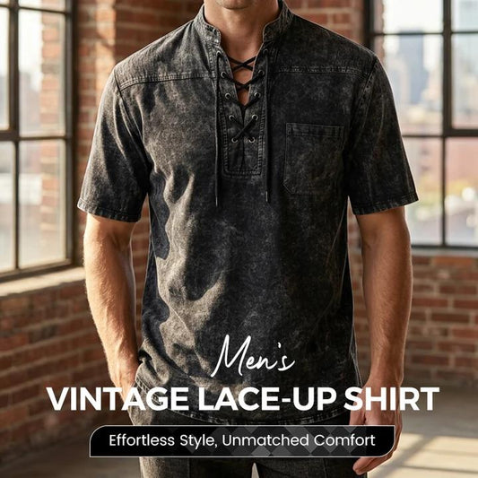 🎉LAST DAY SALE 57% OFF⚡👕Men Gothic Retro T-Shirt, Lace-up V-neck, Linen Pocket