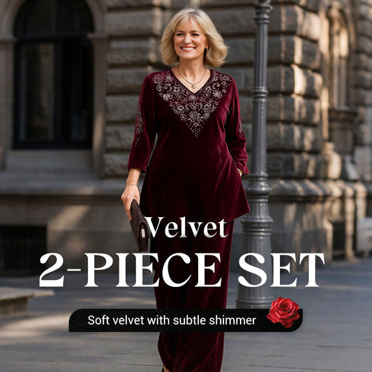 🎁New arrival 50% OFF💥Women's Velvet Rhinestone Top & Pants Set