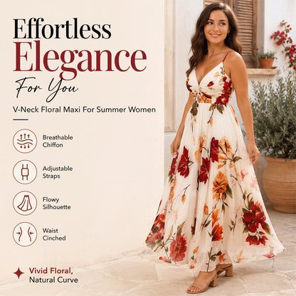 💃 New Arrivals 50% OFF💥Women's Printed Spaghetti Strap Maxi Dress – Designed to flatter with a V-neckline, adjustable thin straps & a flowing A-line silhouette. A timeless, feminine piece for warm-weather occasions 🌿