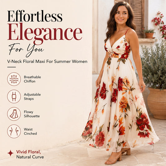 💃 New Arrivals 50% OFF💥Women's Printed Spaghetti Strap Maxi Dress – Designed to flatter with a V-neckline, adjustable thin straps & a flowing A-line silhouette. A timeless, feminine piece for warm-weather occasions 🌿