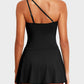 🎁New arrival 50% OFF🏖️🩱Women One Piece Swim Dress One Shoulder Swimsuit With Skirt