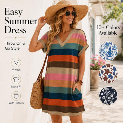 👗 55% OFF NOW! 🎁 Women's Summer Casual V-Neck T-Shirt Dress – Soft, breathable & relaxed fit – Perfect for beach days, errands or lounging – effortless summer style 🌸