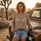 🔥Hot Sale-Womens Bohemian-Inspired Beige Crochet Top with V-Neck