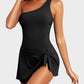 🎁New arrival 50% OFF🏖️🩱Women One Piece Swim Dress One Shoulder Swimsuit With Skirt