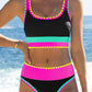 💗LAST DAY SALE 50% OFF🌼Color Block Patchwork Nylon Sporty 3-Piece Bikini Set - High Waisted & Tummy Control Swimsuit👙🌈