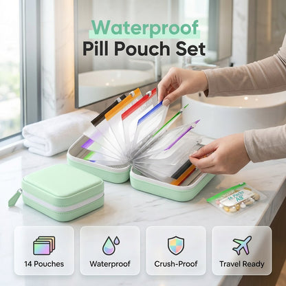 💊50% OFF !!!💝A8 Waterproof Pill Pouch Set – 7 to 14 Days of Meds & Vitamins💧Waterproof & Crush-Resistant Shell