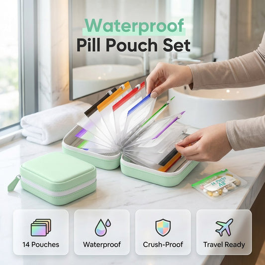 💊50% OFF !!!💝A8 Waterproof Pill Pouch Set – 7 to 14 Days of Meds & Vitamins💧Waterproof & Crush-Resistant Shell