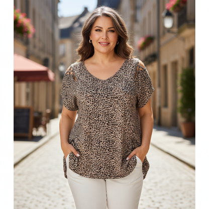 💃New Arrivals 57% OFF💞Women's T-shirt with leopard pattern, loose fit, V-neck