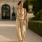 Sleeveless Cowl Neck Jumpsuit – Halter, Wide-Leg, Elegant