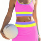 💗LAST DAY SALE 50% OFF🌼Color Block Patchwork Nylon Sporty 3-Piece Bikini Set - High Waisted & Tummy Control Swimsuit👙🌈