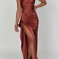 🎁New arrival 57% OFF💥Fits Your Curves Satin One Shoulder Drape Slit Maxi Dress