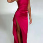 🎁New arrival 57% OFF💥Fits Your Curves Satin One Shoulder Drape Slit Maxi Dress