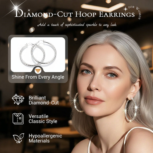 Diamond-Cut Hoop Earrings for Women👑