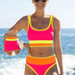 💗LAST DAY SALE 50% OFF🌼Color Block Patchwork Nylon Sporty 3-Piece Bikini Set - High Waisted & Tummy Control Swimsuit👙🌈