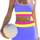 🎁New Arrival 50% OFF💥Color Block Patchwork Nylon Sporty 3-Piece Bikini Set - High Waisted & Tummy Control Swimsuit👙🌈