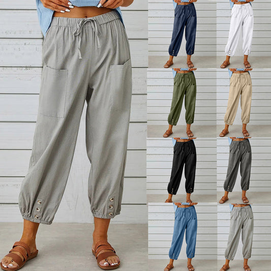 🎁New Arrival 52% OFF💥Women's Summer Cotton Linen Trousers Nine Minute Trousers🍃