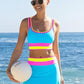 💗LAST DAY SALE 50% OFF🌼Color Block Patchwork Nylon Sporty 3-Piece Bikini Set - High Waisted & Tummy Control Swimsuit👙🌈