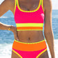 💗LAST DAY SALE 50% OFF🌼Color Block Patchwork Nylon Sporty 3-Piece Bikini Set - High Waisted & Tummy Control Swimsuit👙🌈