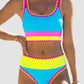 💗LAST DAY SALE 50% OFF🌼Color Block Patchwork Nylon Sporty 3-Piece Bikini Set - High Waisted & Tummy Control Swimsuit👙🌈