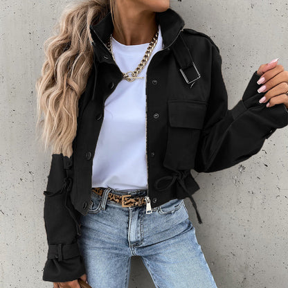 🎁New Arrival 50% OFF💥Stand Collar Snap Button Drawstring Pocket Jacket