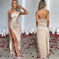 🎁New arrival 57% OFF💥Fits Your Curves Satin One Shoulder Drape Slit Maxi Dress