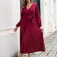 🎁New arrival 50% OFF💥Women's Long Length Pleated Wrap Tie Dress