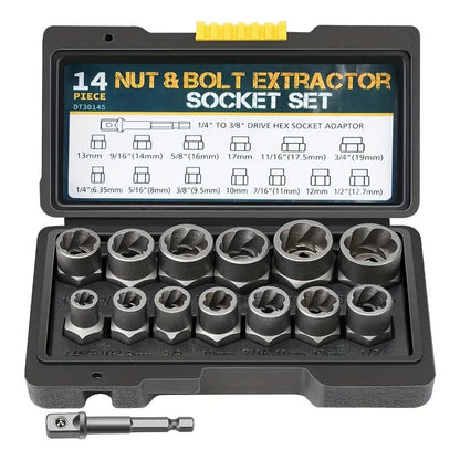 🔧 53% OFF NOW! ⚙️ Damaged Screw & Bolt Extractor Set – 14-piece, chrome moly steel – No drilling needed – perfect for rounded or stripped bolts 🔩🛠️✨