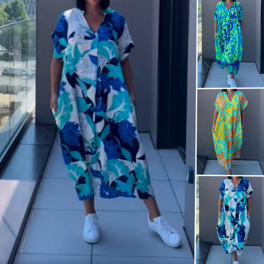 🎁New arrival 55% OFF💥Women's Printed V - Neck Casual Elegant Dress