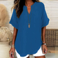 🎁New arrival 50% OFF💥Fashion Loose Short Sleeve Top – Notched V-Neck, Asymmetrical Hem & Lightweight Fabric (5 Colors, S–2XL) 👕🌸