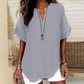 🎁New arrival 50% OFF💥Fashion Loose Short Sleeve Top – Notched V-Neck, Asymmetrical Hem & Lightweight Fabric (5 Colors, S–2XL) 👕🌸