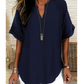 🎁New arrival 50% OFF💥Fashion Loose Short Sleeve Top – Notched V-Neck, Asymmetrical Hem & Lightweight Fabric (5 Colors, S–2XL) 👕🌸