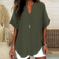 🎁New arrival 50% OFF💥Fashion Loose Short Sleeve Top – Notched V-Neck, Asymmetrical Hem & Lightweight Fabric (5 Colors, S–2XL) 👕🌸