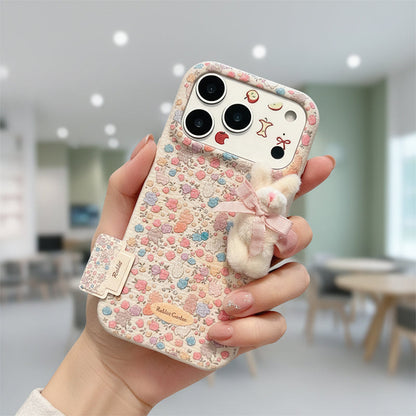 Floral Print 3D Plush Bunny Phone Case for 11-17 Series
