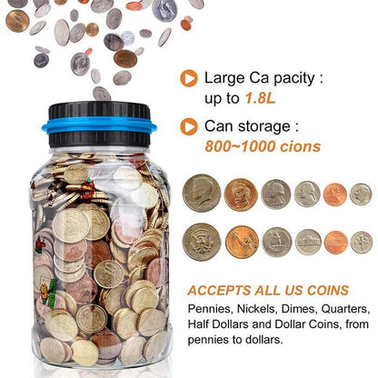 ⏳🔥LIMITED-TIME 50% OFF! ⏰Digital Coin Counting Money Box – Automatic LCD Savings Jar for GBP or Euro Coins, 1.8L