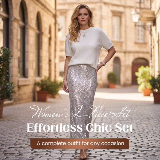 Damen zweiteiliges Set: Strickoberteil und Paillettenrock