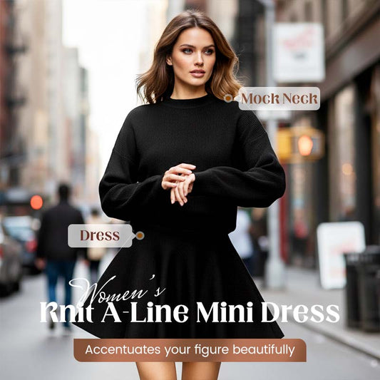 💕 LETZTER TAG DER AKTION - 50 % RABATT 💕Damen-Minikleid aus Strick mit Stehkragen und A-Linien-Schnitt