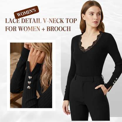 🎁2026 New Arrivals 50% OFF💥Women's Lace V-Neck Ribbed Knit Tops