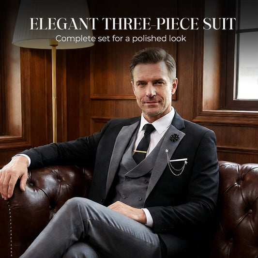 💗LAST DAY SALE 53% OFF⚡ Modern Contrast Color Wedding Suit – 3-Piece Slim-Fit Set in Bold Black & Light Blue 👔✨