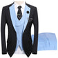 💗LAST DAY SALE 53% OFF⚡ Modern Contrast Color Wedding Suit – 3-Piece Slim-Fit Set in Bold Black & Light Blue 👔✨