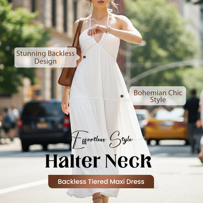 🎁New arrival 50% OFF💥Halter Neck Backless Tiered Maxi Dress