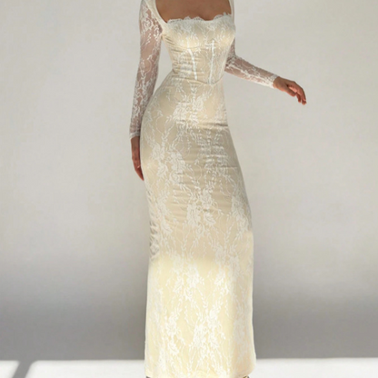 🎁New arrival 50% OFF💥Women's Long Sleeve Lace Overlay Maxi Bodycon Dress