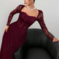 🎁New arrival 50% OFF💥Women's Long Sleeve Lace Overlay Maxi Bodycon Dress