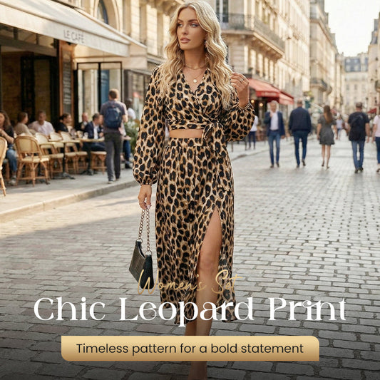 🎁New arrival 50% OFF💥Women's V-Neck Top and Leopard Print Skirt 2-Piece Set