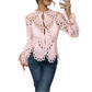 🎁New arrival 50% OFF💥Elegant Hollow-Out Lace Blouse with Bell Sleeves