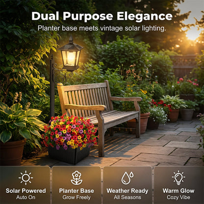 💗LAST DAY SALE 50% OFF⚡ Outdoor Solar Garden Light with Planter Base – Vintage Warm Glow, All-Weather Iron Design & Dual Function 🌸🌙